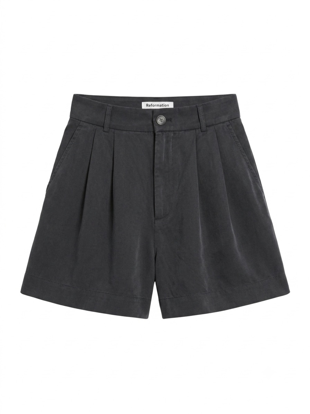 Reformation Charcoal Gray Pleated High-Rise Shorts